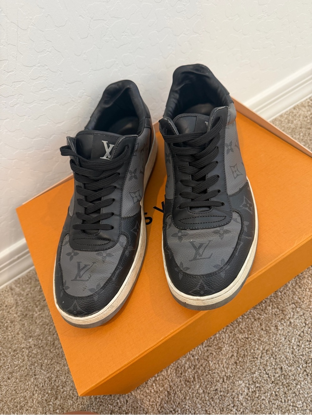 Louis Vuitton Black and Gray Monogram Low-Top Sneakers
